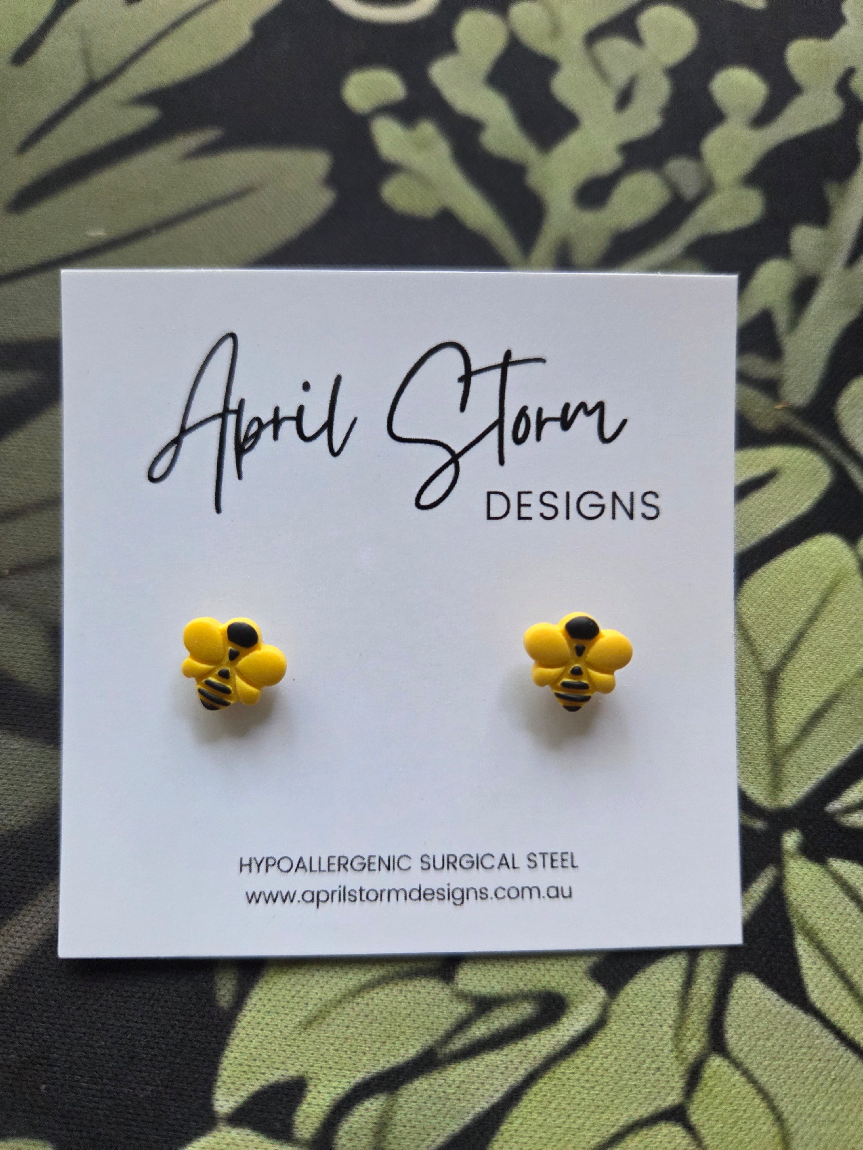 Polymer clay plant earrings bumble bee studs 10mm