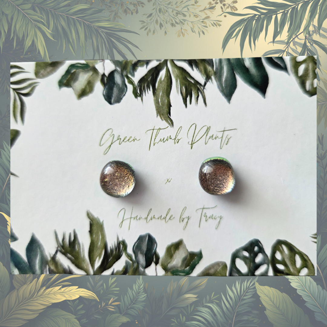 Dichroic glass earring studs - Deep Galaxy Golden Shimmer