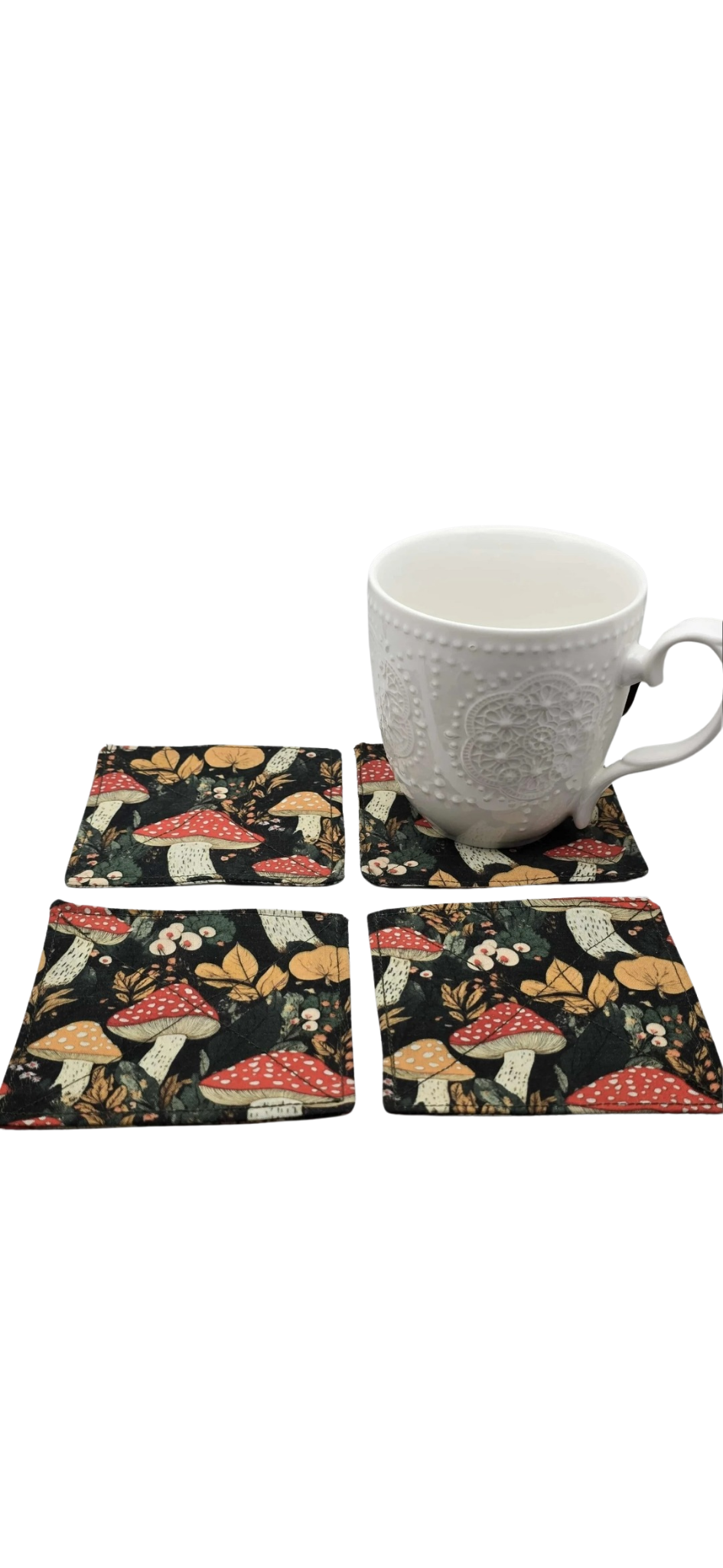 Set of four fabric coasters- Mushroom forest