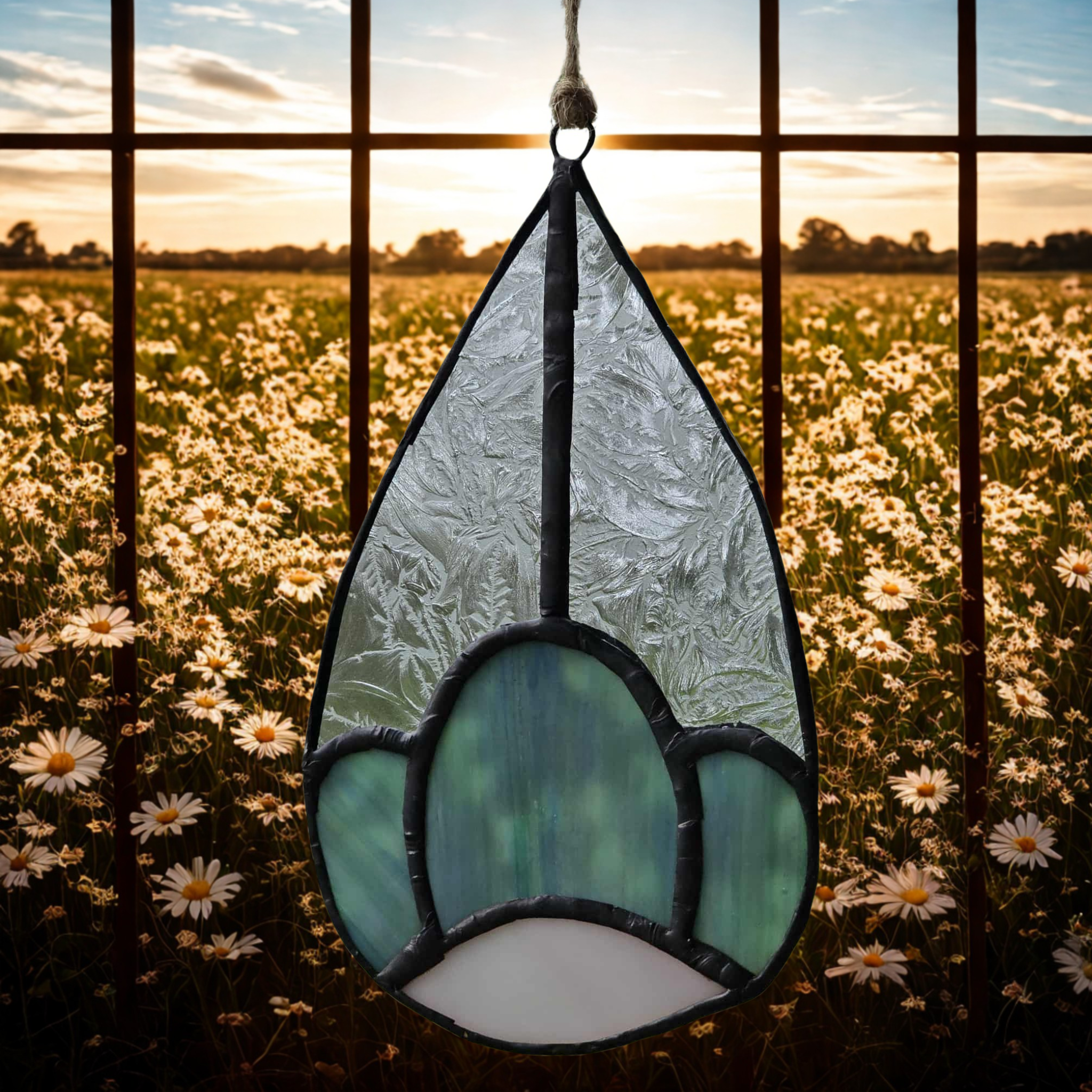Handcrafted leadlight glass tear drop daisy 🌸